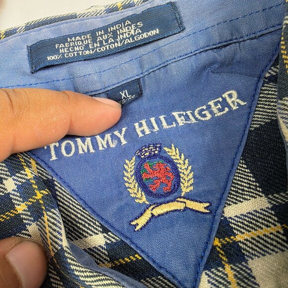 Tommy Hilfiger Mens Size XL Plaid Button Up Shirt Blue White Casual Long Sleeve - Picture 4 of 8
